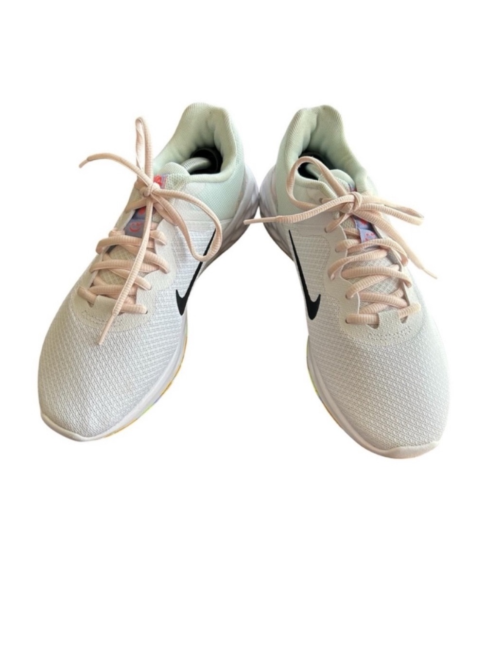 NIKE Women's Running Swoosh Revolution White/Green/Black shoes size 7.5 gym EUC